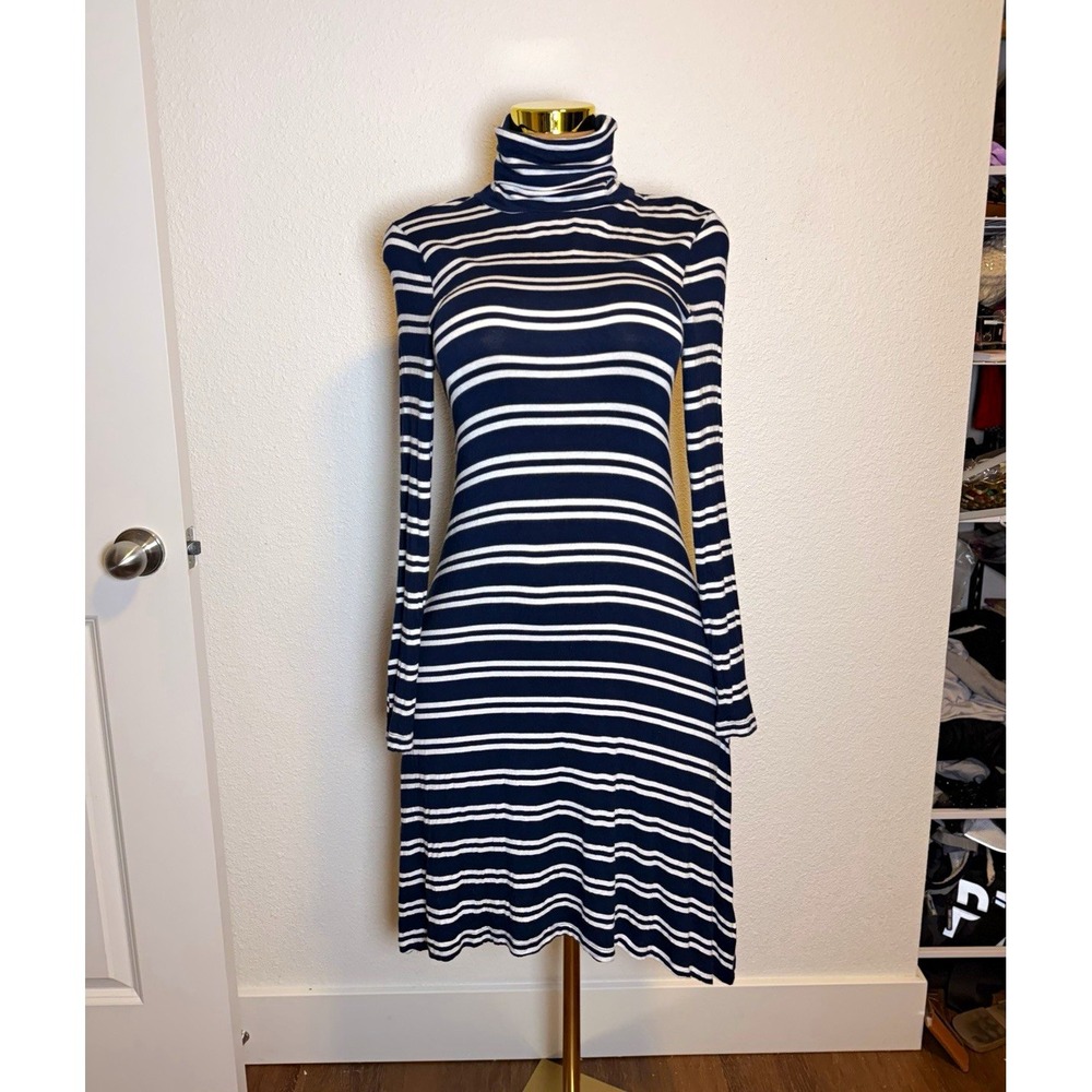 Maeve Women's XS Blue/White Striped Turtleneck Long Sleeve Pullover Sweater